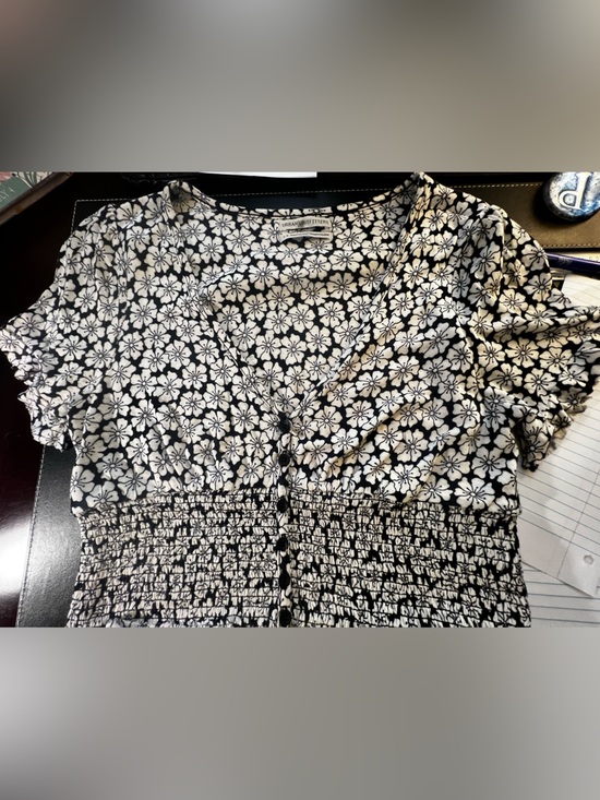 Urban Outfitters Tops - URBAN OUTFITTERS BLACK & WHITE FLORAL SMOCKED CROP TOP.  LARGE.  VISCOSE
